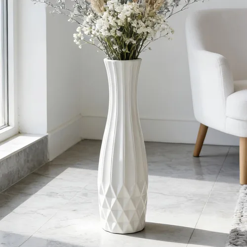 Miniatura 15 de Florero alto de cerámica de 17.7 pulgadas, florero grande blanco para sala de estar, decoración moderna del hogar, oficina, dormitorio, cocina