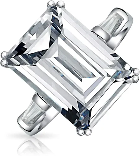 Miniatura 2 de Anillo de compromiso de plata de ley 925 chapada en oro amarillo de 14 quilates circonita cúbica AAA corte esmeralda estilo Art Deco para mujer
