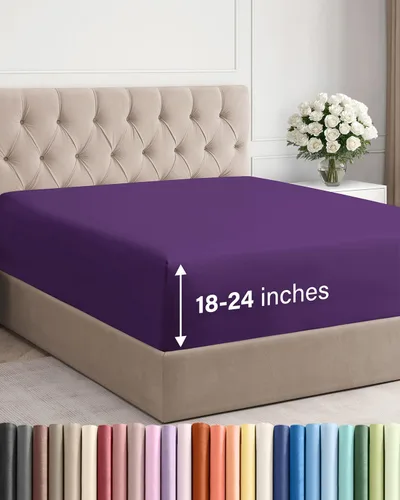 Miniatura 18 de Sábana bajera ajustable extra profunda tamaño completo – Sábana bajera individual de lujo para hotel únicamente – Se adapta fácilmente a colchones