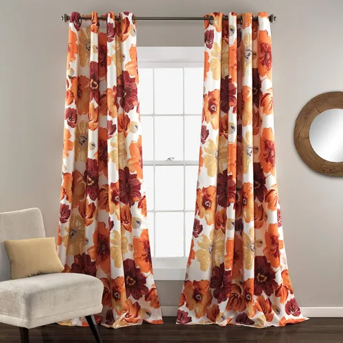 Lush Decor Leah - Juego de 2 paneles de cortinas para oscurecer la habitación, 84 x 52 pulgadas, rojo/naranja