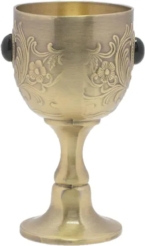 Miniatura 3 de Copa de cáliz con incrustaciones de latón grabado en relieve de licor taza de proxeneta tamaño pequeño 1.7 oz (piedra preciosa)