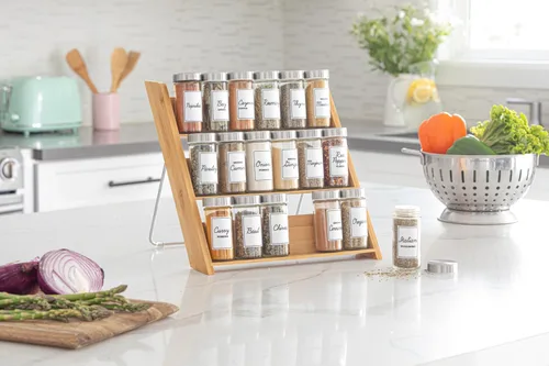 Miniatura 3 de Orii Organizador compacto de especias de bambú de 18 tarros para encimera y cajón de cocina, lleno de especias, programa