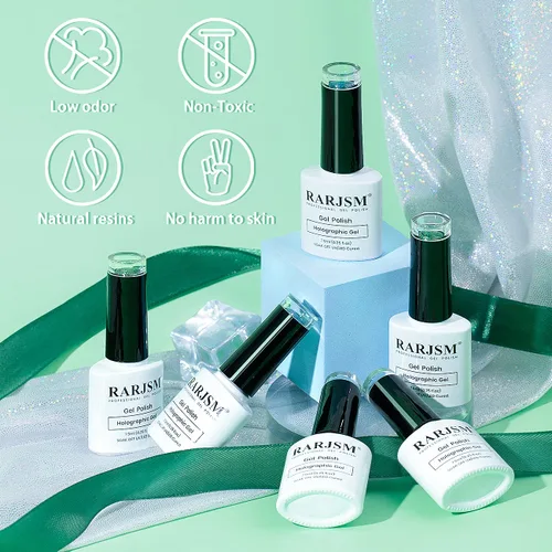 Miniatura 3 de RARJSM Juego de esmaltes de gel holográfico, color verde turquesa, kit de esmalte de uñas de gel con purpurina, colección de verano, 6