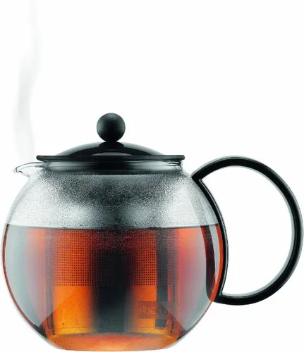 Miniatura 5 de Bodum Prensa de té de vidrio Assam de 34 oz con filtro de acero inoxidable, tapa de plástico negro