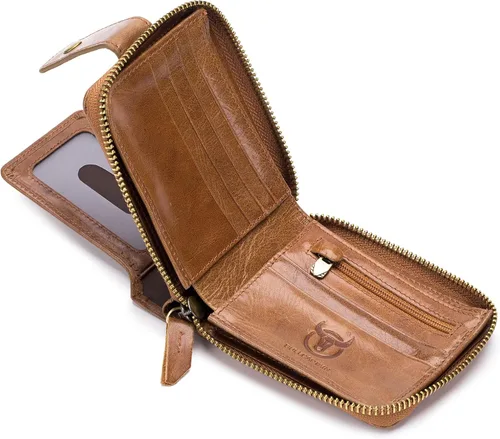 Miniatura 19 de LUKZIJAES Billetera de cuero genuino para hombre, con bloqueo RFID, delgada, plegable, bolsillo frontal, #3-Café, Vintage