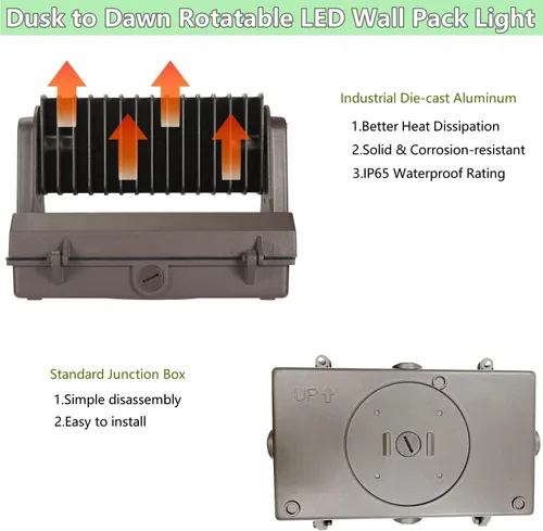 Miniatura 7 de Paquete de luz LED giratoria de 60 W del atardecer al amanecer, 5000K 8400LM 400-600W equivalente a HPS/HID, cabezal ajustable ETL, accesorio