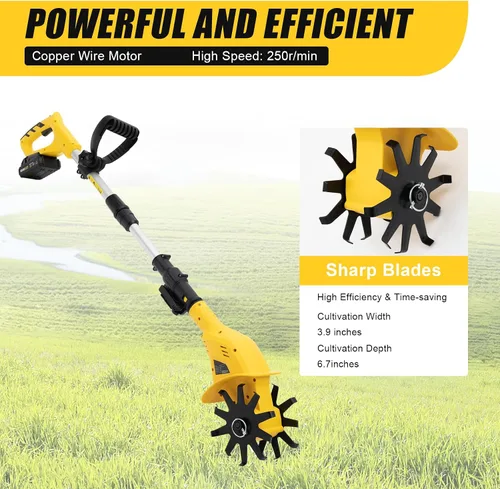 Miniatura 6 de Cultivador de cultivador inalámbrico, 20 V 250 rpm, cultivador de jardín eléctrico alimentado por batería, 6.7 pulgadas de ancho de labranza