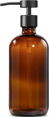 Dispensador de jabón de vidrio ámbar GMISUN, 1 paquete de dispensadores de jabón para platos para cocina con bomba de acero inoxidable a prueba de