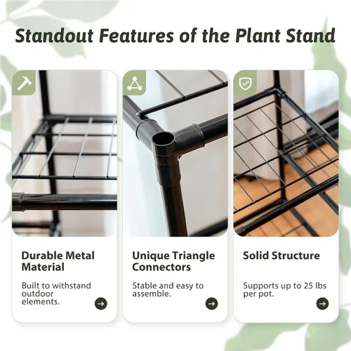 Miniatura 2 de GENTINGBRO - Soporte de metal para plantas al aire libre de 62.2 pulgadas de alto, estante para plantas, 12 macetas, interior, sala de estar