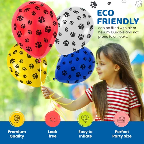 Miniatura 4 de Paw Print Patrol - Globos de fiesta de 12 pulgadas, juego de 30 piezas de cumpleaños en varios colores azul, rojo, amarillo y blanco. Globos de Azul
