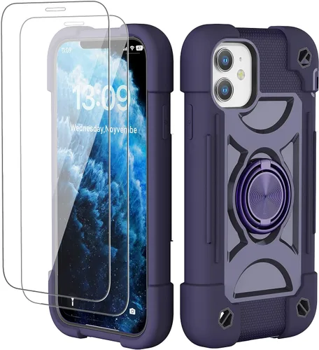 Miniatura 94 de Funda para iPhone 11 de 6.1 pulgadas con soporte de anillo, con 2 protectores de pantalla de vidrio, resistente a los golpes, resistente a