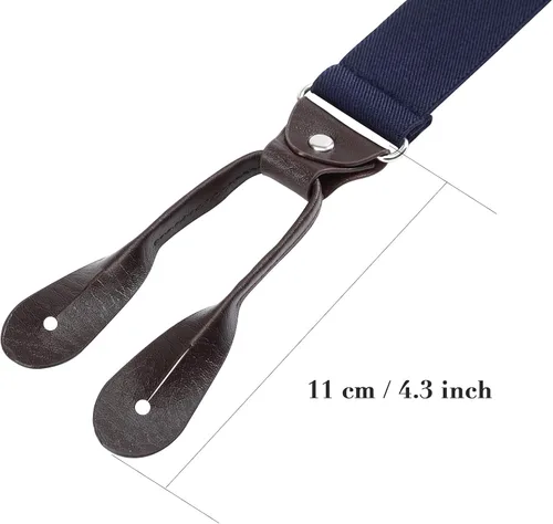 Miniatura 22 de AWAYTR Tirantes de botón marrón para hombre, tirantes elásticos ajustables en forma de Y
