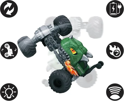 Miniatura 3 de LEXiBOOK, Crosslander® Dino, coche de dinosaurio con control remoto, hasta 6.2 mi/h, Trucos locos, lanzamiento, giroscopio integrado, efectos