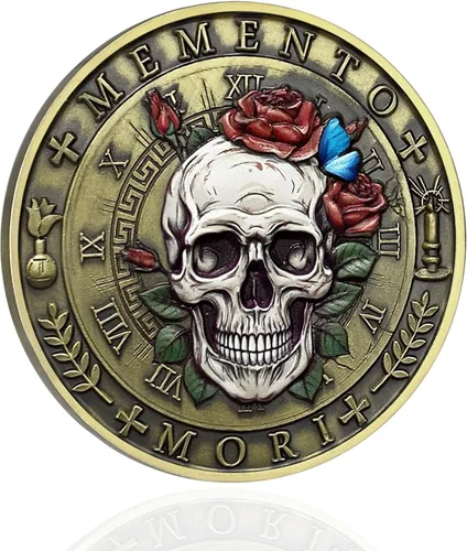 Miniatura 2 de Moneda Memento Mori Reloj de arena Cráneo Tiempo Mortalidad Moneda estoica Amor Fati Moneda Memento Vivere Carpe Cráneo Coleccionable Recuerdo