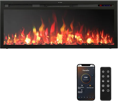 Miniatura 10 de Chimenea eléctrica inteligente WiFi de 33 pulgadas, 13 llamas y lecho de combustible con ciclo automático, calentador de chimenea con control