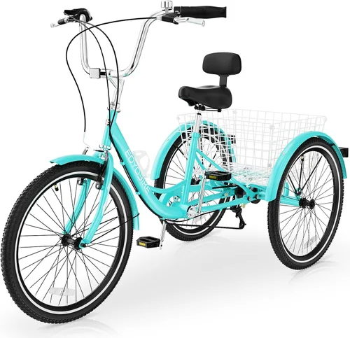 Miniatura 10 de Slsy Triciclo para adultos de 7 velocidades, 20/24/26 pulgadas, bicicleta de 3 ruedas para adultos con cesta de compras grande, capacidad de 350