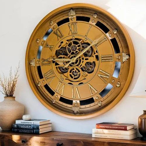 Miniatura 7 de ImprovingLife The Gears Clock - Reloj de pared de 26 pulgadas con engranajes móviles reales línea Bélgica con cubierta de cristal (azul, 26 pulgadas)