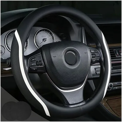 Miniatura 11 de Funda negra para volante de automóvil de fibra de carbono con posavasos universales de 14.5 a 15 pulgadas, microfibra de cuero, transpirable, Negro02