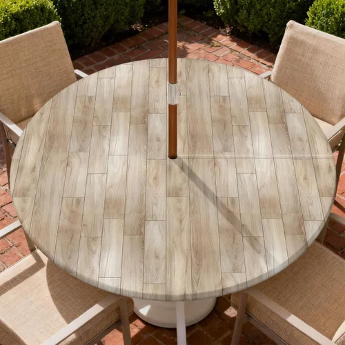 Miniatura 11 de Mantel para exteriores con agujero para sombrilla y cremallera, impermeable, redondo, ajustable con borde elástico, mantel lavable para mesa al aire