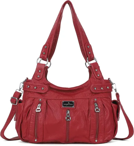 Miniatura 8 de Angelkiss Bolsos grandes y carteras para mujer de cuero sintético lavado tipo hobo, bandolera, bolso cruzado, bolso de hombro, bolso de mano