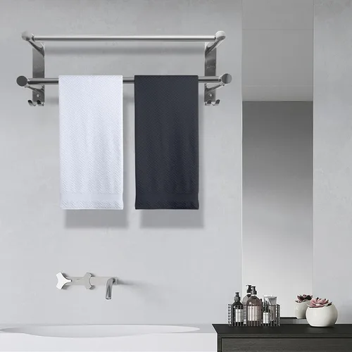 Miniatura 4 de Toallero de doble barra, acero inoxidable ajustable de 16 a 28 pulgadas, toallero doble para baño, aplicable a baños y cocinas