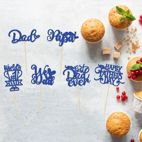 Miniatura 4 de 36 adornos para cupcakes con purpurina azul para el Día del Padre, el mejor papá de la historia, #1 Dad Love Papa Cake Pick Decoraciones para Feliz