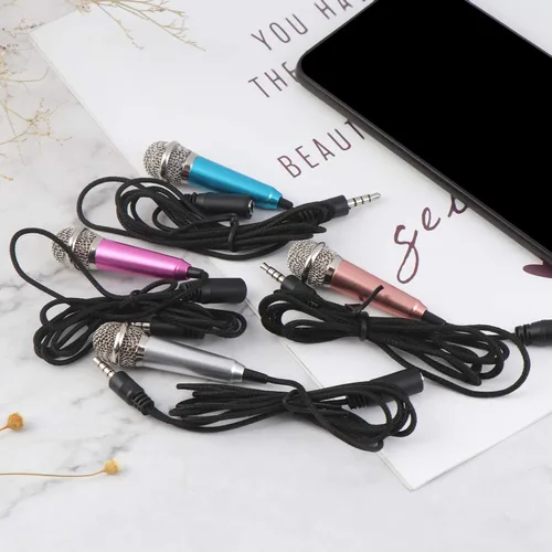 Miniatura 2 de 4 piezas mini micrófono mini karaoke micrófono para grabación de voz, micrófono portátil para chatear y cantar compatible con smartphone iPhone