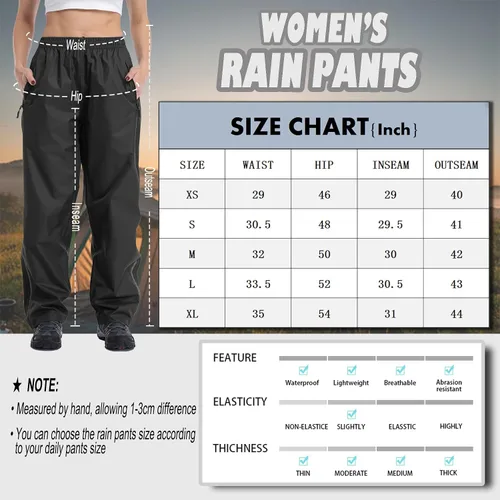Miniatura 6 de Pantalones de lluvia para mujer, impermeables, ligeros, transpirables, senderismo, ciclismo, al aire libre, con bolsillo