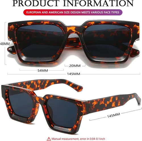 Miniatura 88 de AIEYEZO Gafas de sol cuadradas para mujeres y hombres, gafas de sol cuadradas con montura gruesa, estilo de diseñador simple