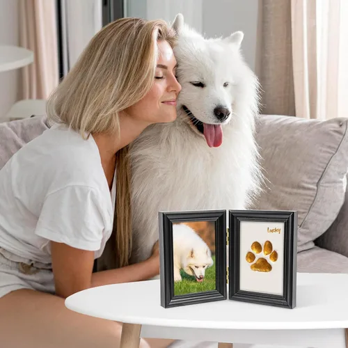 Miniatura 6 de Avont Kit de impresión de patas con marco de fotos y arcilla de impresión, recuerdo de impresión de huellas de patas para perros y gatos, exhibición