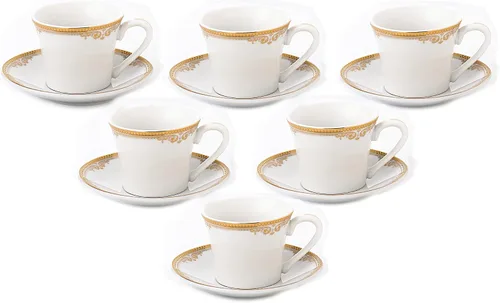 Miniatura 5 de World Gifts - Juego de tazas y platillos de porcelana elegantes y duraderos y coloridos, 2 onzas, dorado, juego de 6