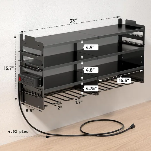 Miniatura 7 de POKIPO Organizador grande de herramientas eléctricas de montaje en pared con estación de carga, 4 capas de metal resistente para almacenamiento