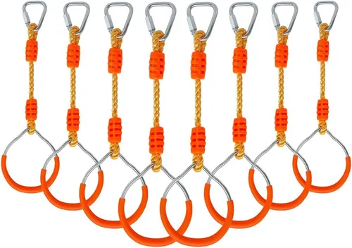 Miniatura 14 de Anillo de gimnasia con columpio para curso de obstáculos de guerrero Slackline, equipo de entrenamiento de trapecio y puño, 2 barras ninja moradas