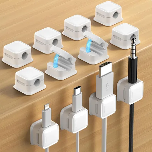 Miniatura 13 de Paquete de 8 Organizadores de Cables con Soporte, Costop Fuerte Adhesivo Magnético para Gestión de Cables de Escritorio, Fácil de Abrir, Organiza
