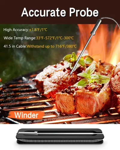 Miniatura 6 de BFOUR Termómetro de carne inalámbrico Bluetooth, termómetro digital LCD para carne con doble sonda, termómetro remoto inalámbrico para ahumador