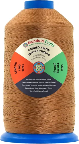 Miniatura 9 de Mandala Crafts - Hilo de nailon para coser cuero, tapicería, mezclilla y para trenzar el pelo; resistente, 1500 yardas, tamaño 69 T70 Marrón