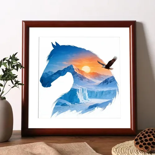 Miniatura 4 de VISIAIP Kit de pintura artística de caballo con diamantes para adultos, 5D de bricolaje completo con diamantes redondos, diseño de paisaje