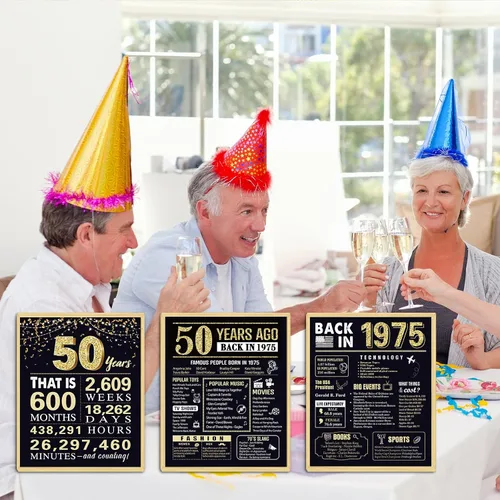 Miniatura 6 de Regalos de cumpleaños número 50 para hombres, decoraciones de cumpleaños de 1975, 3 piezas de 11 x 14 pulgadas, carteles de "Back in 1975" Hace 50