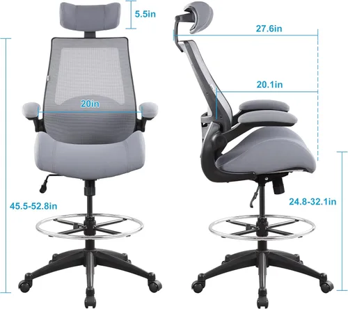 Miniatura 3 de BOLISS Silla de oficina para computadora de respaldo alto de 400lbs con reposabrazos abatibles, soporte lumbar y reposapiés grande ajustable (Gris)