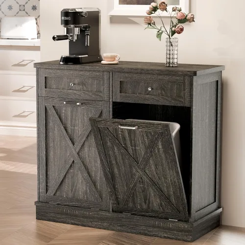 Miniatura 8 de TOLEAD Armario de basura inclinable de pie de 10 galones con puerta de granero para cocina, sala de estar, comedor, color blanco