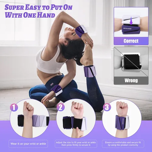 Miniatura 5 de BECOJADDE Pesas de Tobillo para Mujeres Pesas de Muñeca Juego de 2 (1 lb/2 lbs Cada Una) Peso Ajustable para Brazo y Pierna para Mujeres y Hombres