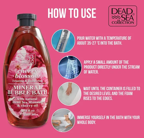 Miniatura 4 de Dead Sea Collection Baño de burbujas con flor de cerezo para mujeres y hombres, aceite de semillas de cereza y sal del mar muerto, piel nutritiva e