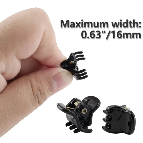 Miniatura 2 de BokWin 24 pinzas para el cabello de 0.394 in, pinzas de plástico para el cabello, pinzas de pelo negro brillante para niñas, mujeres y niños