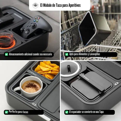 Miniatura 6 de CouchConsole - Bandeja portavasos original para bebidas y aperitivos con reposabrazos, mesa con soporte para teléfono, almacenamiento y organizador