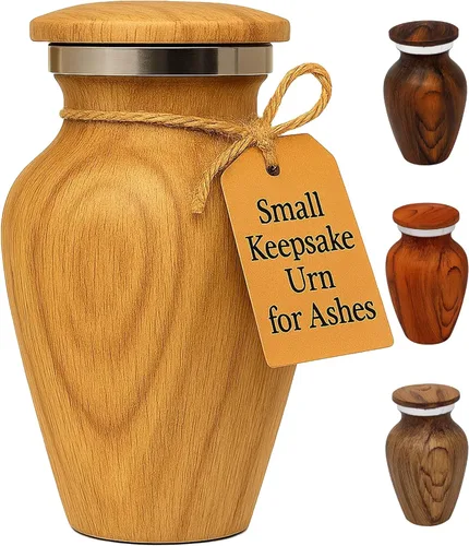 Miniatura 16 de Urna pequeña de recuerdo para cenizas humanas - Memorial de apariencia de madera de cerezo - Mini urna hecha a mano para compartir - Aluminio 1