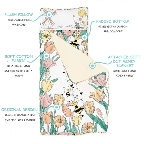 Miniatura 2 de JumpOff Jo Colchoneta de siesta extra larga para niños - Cómoda colchoneta de descanso para niños con almohada extraíble y manta ultra suave