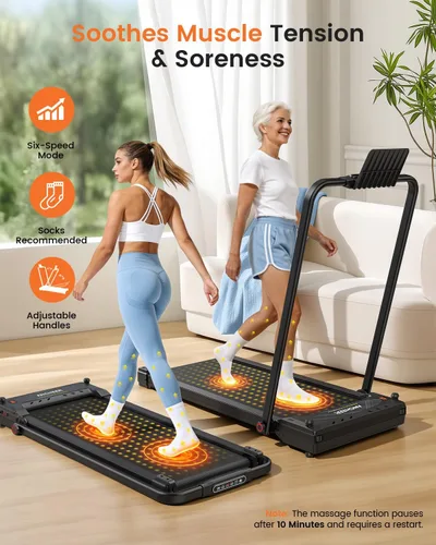 Miniatura 7 de Cinta de correr con masaje de pies/masaje por vibración, caminadora con inclinación, almohadilla para caminar plegable con barra de asa, cintas
