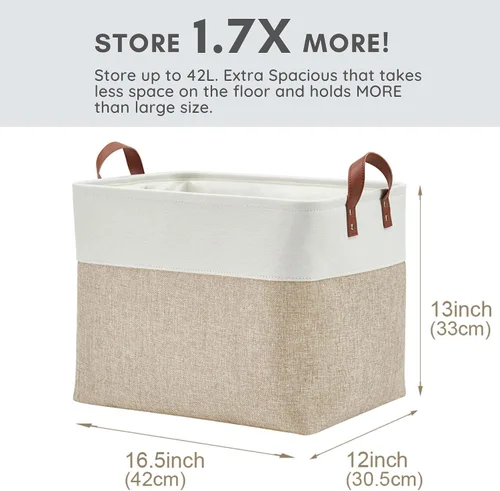 Miniatura 4 de DECOMOMO Cestas de almacenamiento extra grandes, contenedores de almacenamiento de tela con asas para organizar estantes, juguetes, guardería, Beige