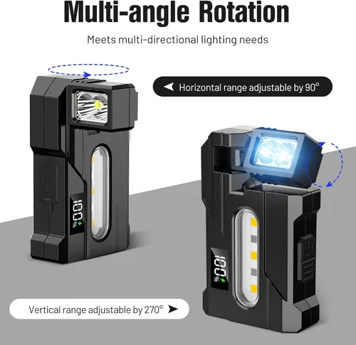 Miniatura 4 de Linterna EDC recargable de 500 lúmenes con cabezal de lámpara giratorio, mini luz portátil súper brillante, 3 modos de luz dual, linterna magnética