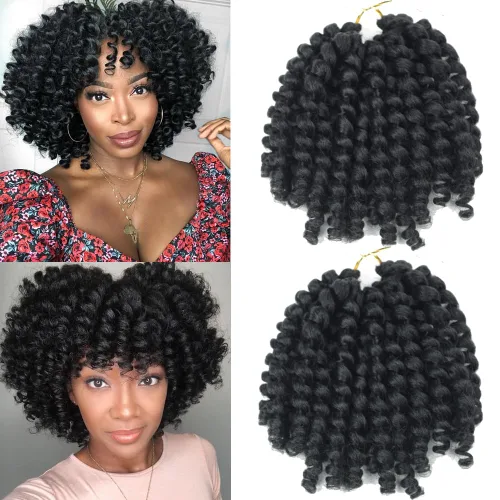 Miniatura 3 de Trenzas de ganchillo 2X Ringlet Jumbo Wand Curl 3 unids/lote 8 pulgadas 20 raíces Jamaicana Rizo en espiral trenzado trenzado sintético senegalés 1b